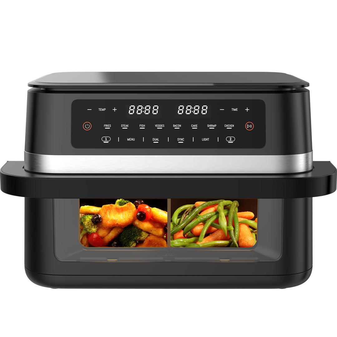 Heißluftfritteuse Dual Zone 11L XXL – 2950W Airfryer mit Doppelkammer, Sichtfenster &amp; Touchdisplay